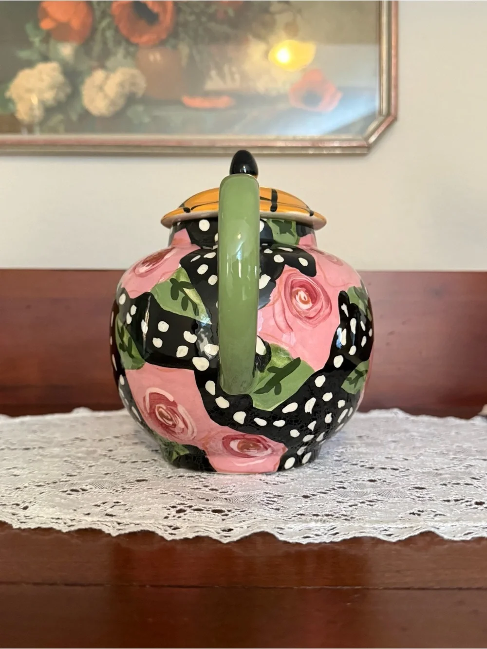 Vintage Droll Designs Hand-Painted Teapot and Lidded Sugar Bowl Set